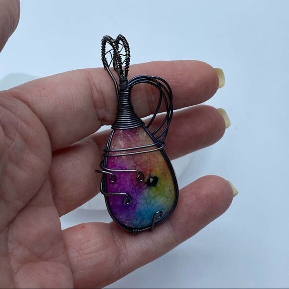 Solar Quartz Handmade Copper Wired Wrapped Pendant - Picture 3 of 5